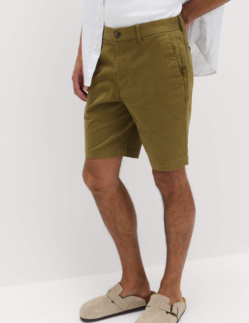Marks & Spencer M&S Regular Fit Stretch Chino Shorts Olive - 4