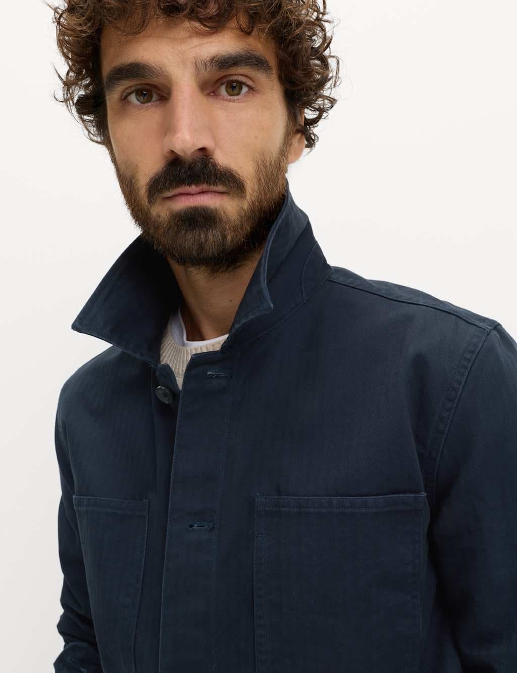 Marks & Spencer M&S Pure Cotton Herringbone Overshirt​ Dark Navy
