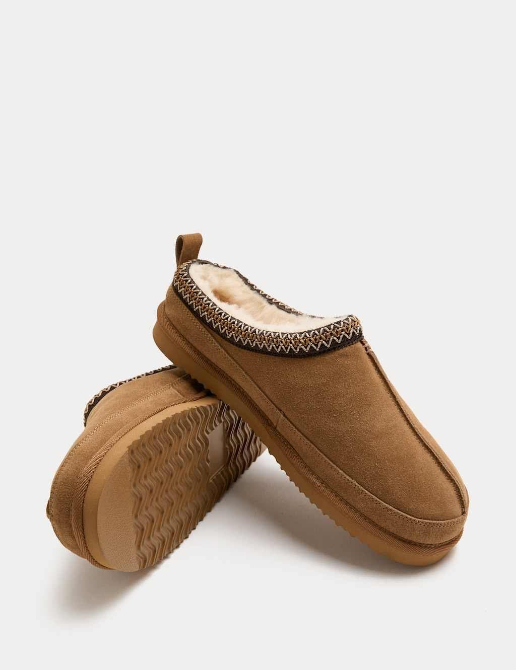 Marks & Spencer M&S Suede Collared Embroidered Mule Slippers Tan
