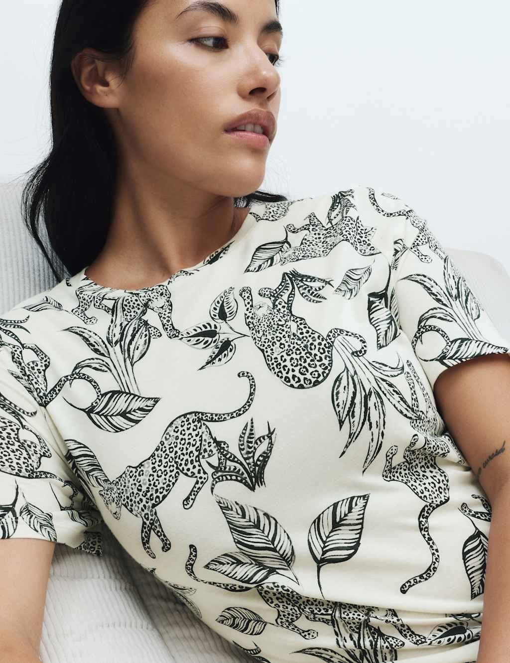 Marks & Spencer M&S Cotton Modal Printed Long Nightdress Ivory Mix - 2