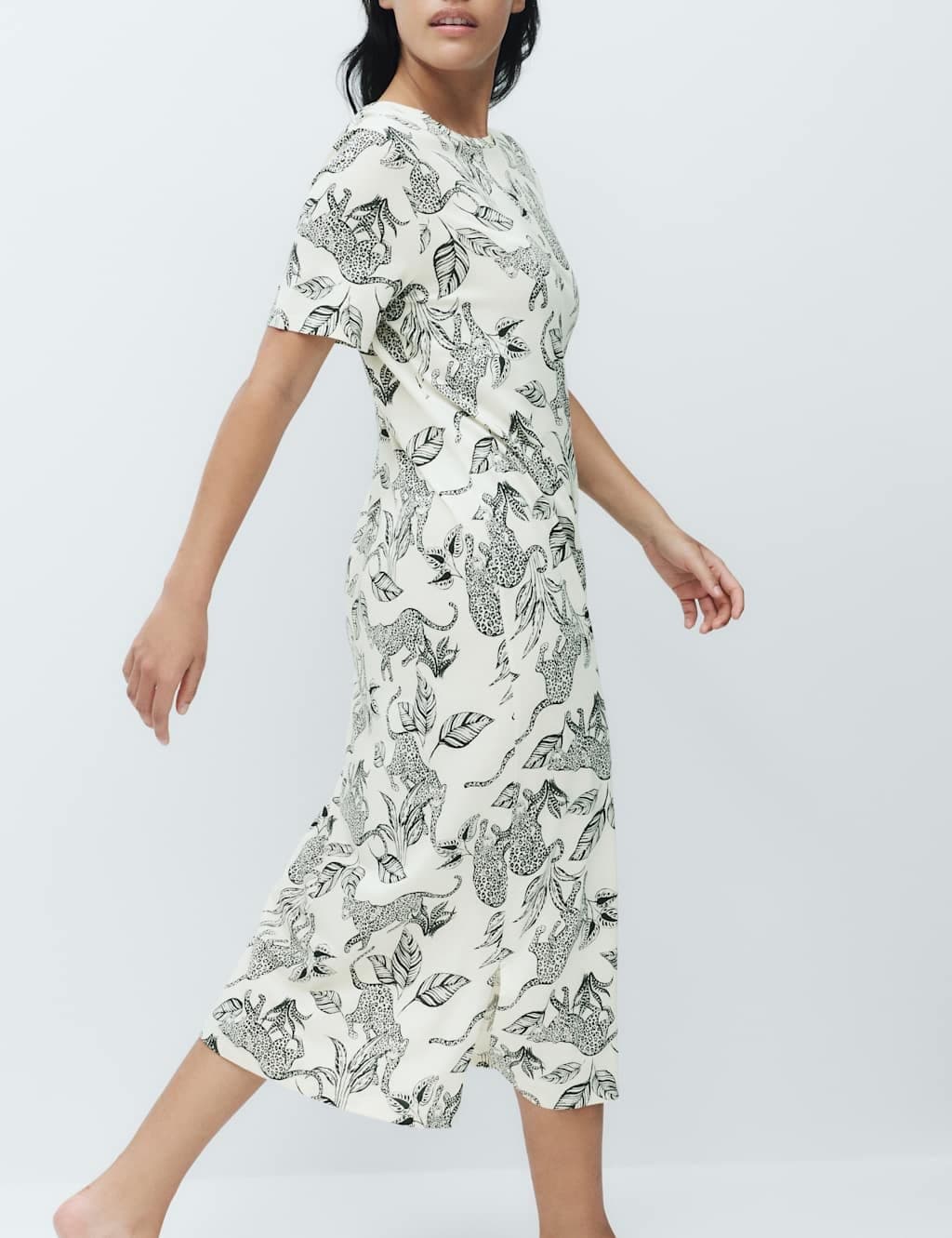 Marks & Spencer M&S Cotton Modal Printed Long Nightdress Ivory Mix - 3