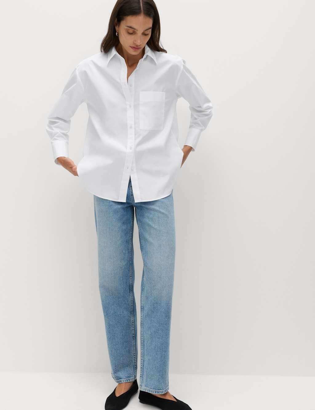 Marks & Spencer M&S Pure Cotton Girlfriend Shirt Soft White - 2