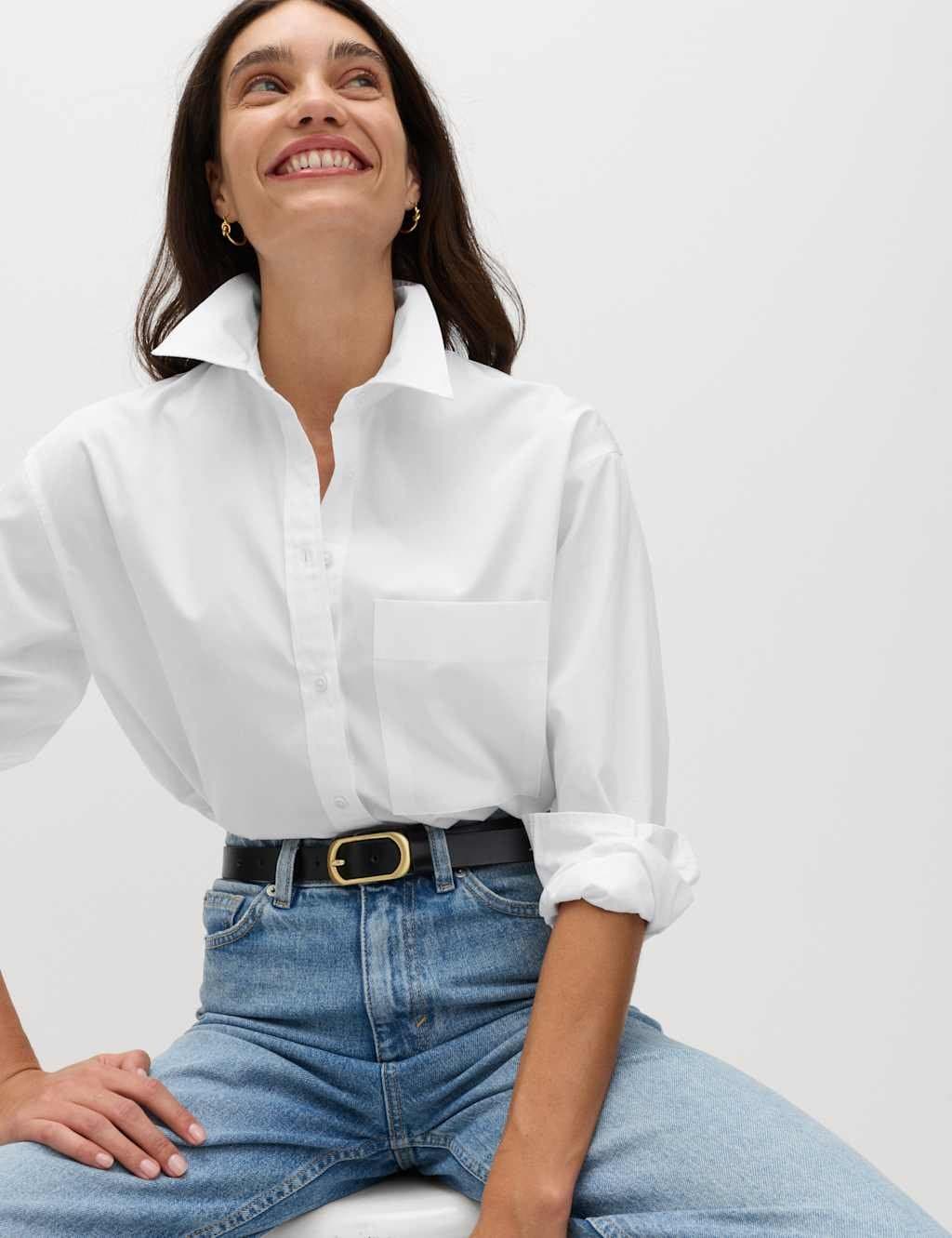 Marks & Spencer M&S Pure Cotton Girlfriend Shirt Soft White - 5