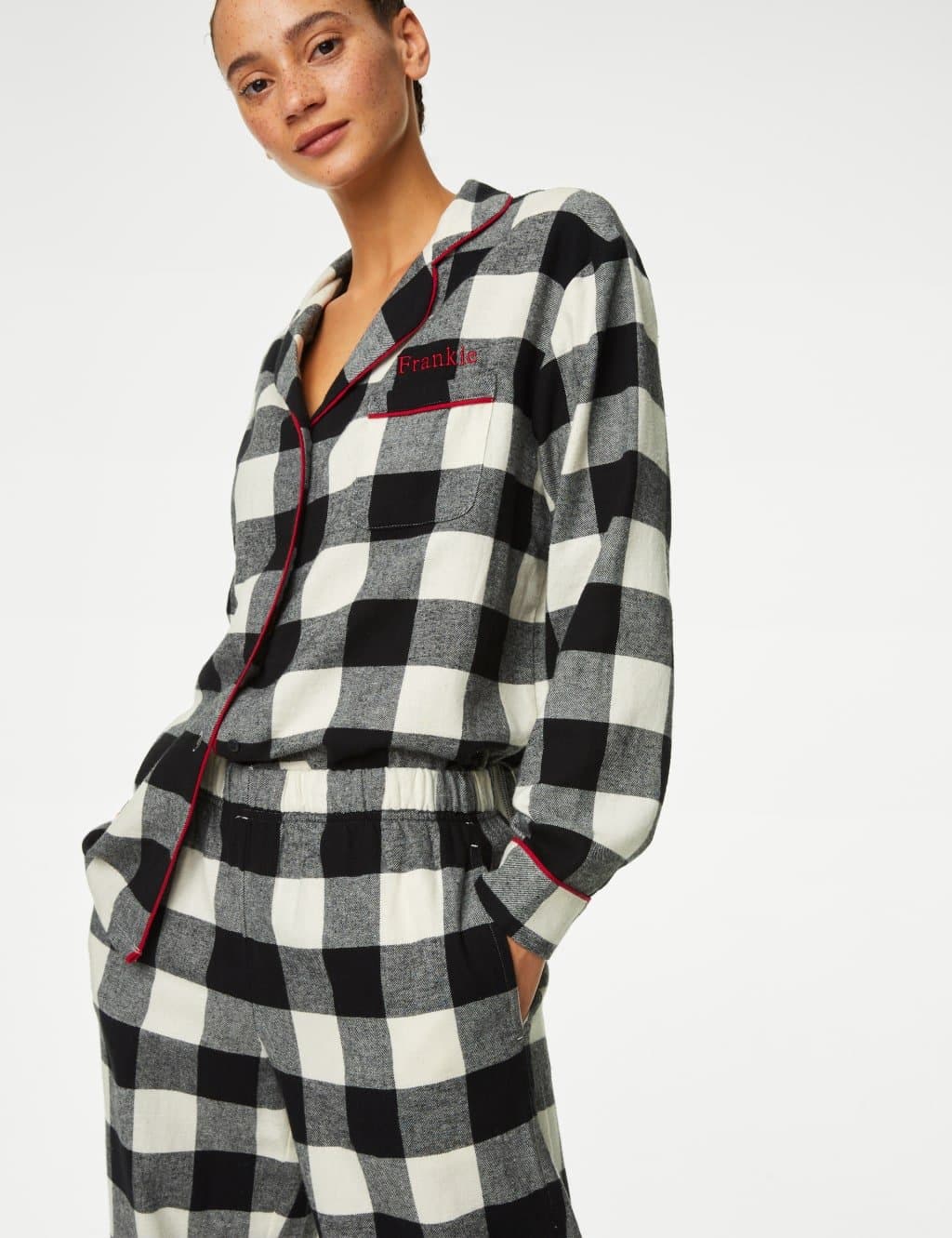 Marks & Spencer M&S Personalised Women's Mono Check Pyjama Set Black Mix
