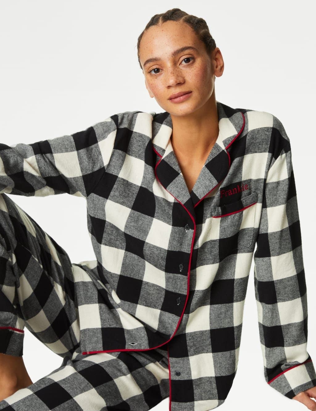 Marks & Spencer M&S Personalised Women's Mono Check Pyjama Set Black Mix - 2