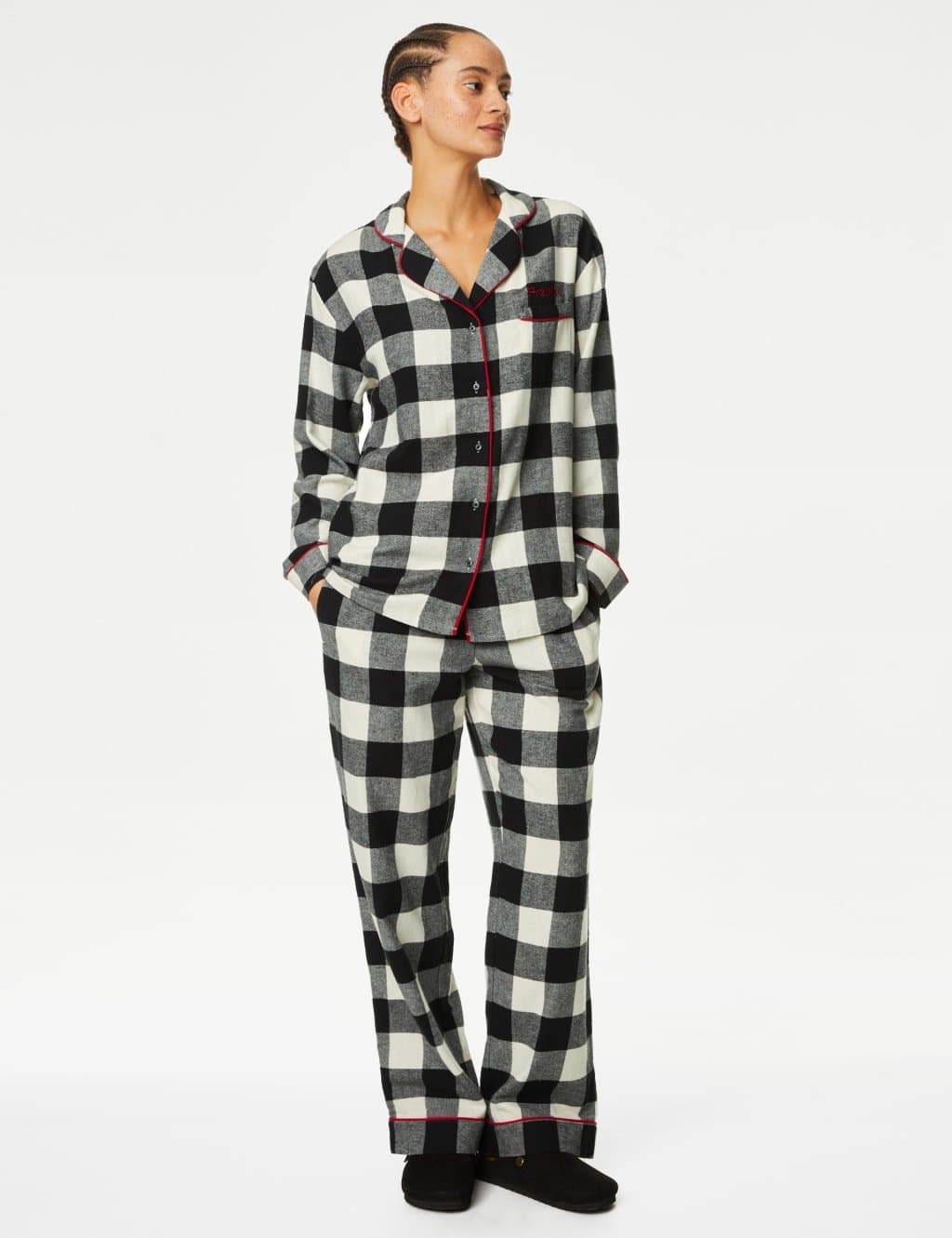 Marks & Spencer M&S Personalised Women's Mono Check Pyjama Set Black Mix - 3