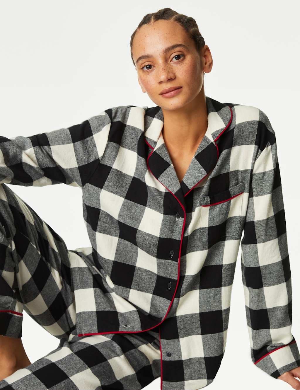 Marks & Spencer M&S Personalised Women's Mono Check Pyjama Set Black Mix - 4