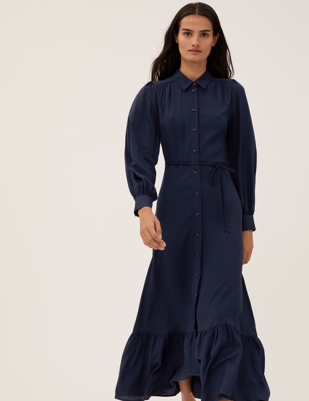 Marks & Spencer M&S Tie Waist Maxi Shirt Dress Navy