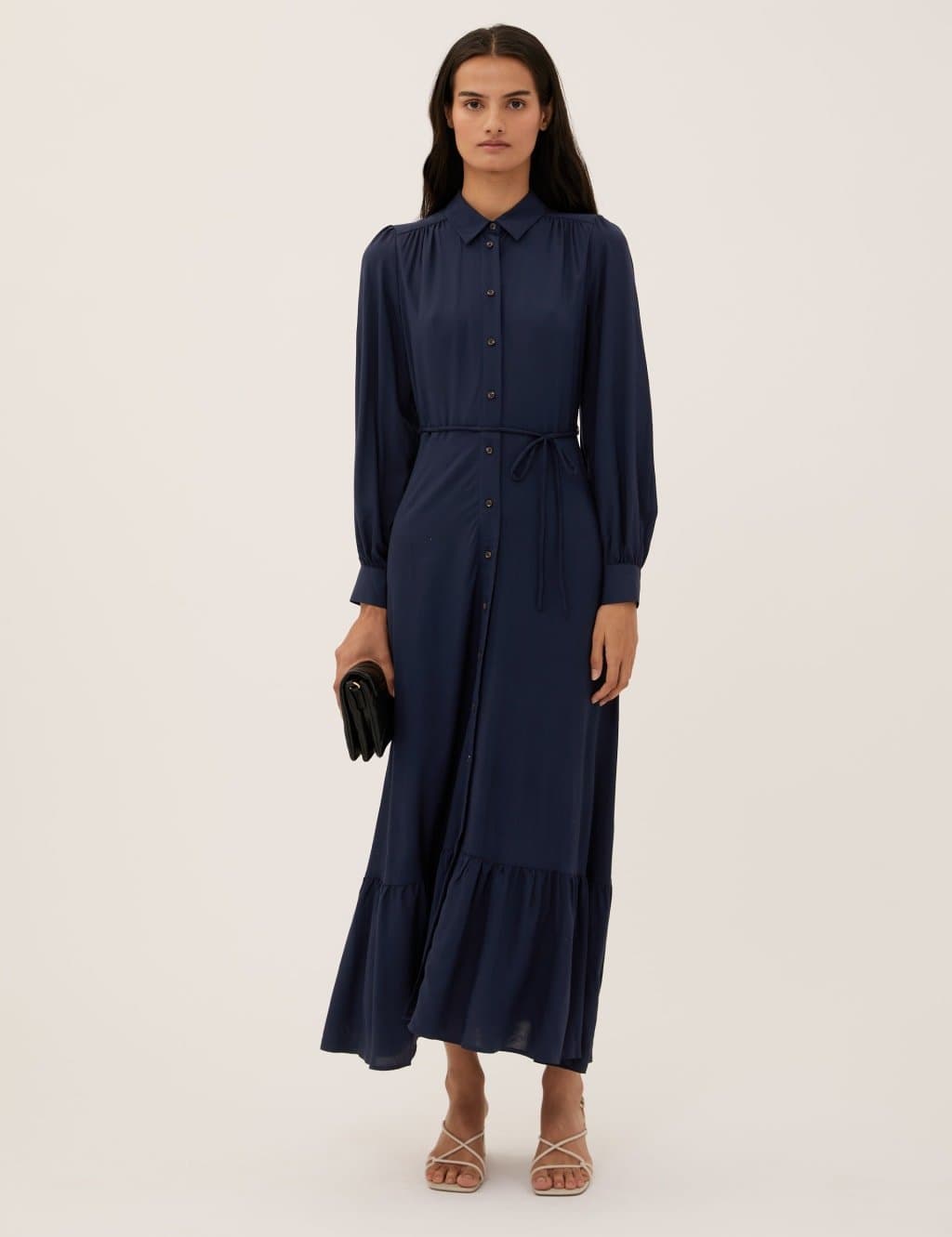 Marks & Spencer M&S Tie Waist Maxi Shirt Dress Navy - 2