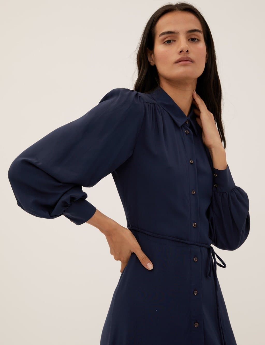 Marks & Spencer M&S Tie Waist Maxi Shirt Dress Navy - 3