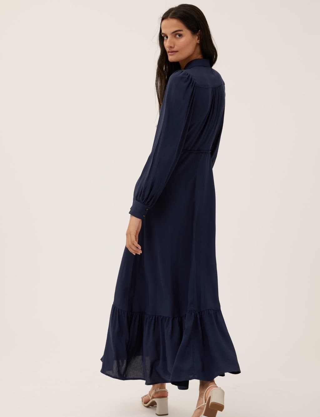 Marks & Spencer M&S Tie Waist Maxi Shirt Dress Navy - 4