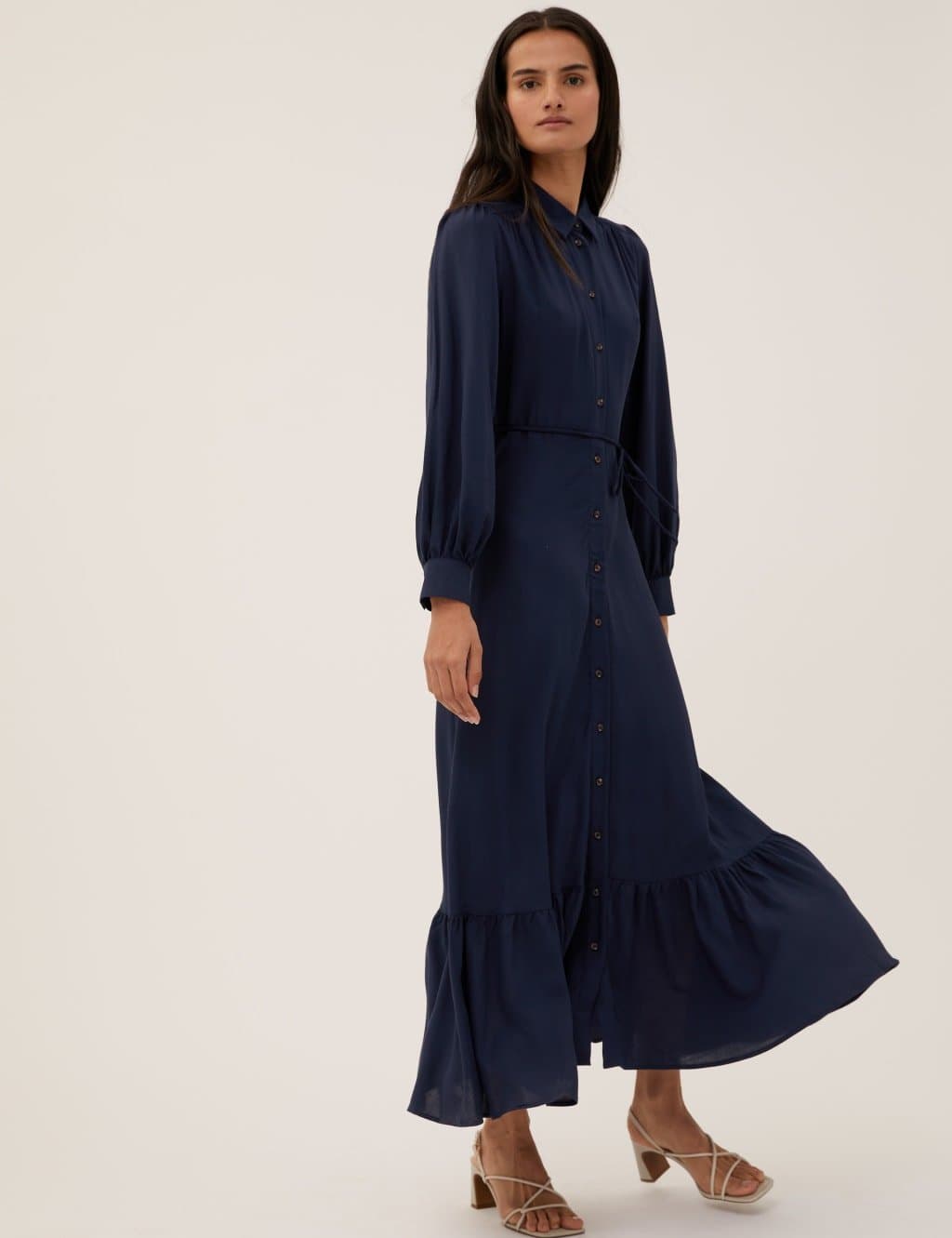 Marks & Spencer M&S Tie Waist Maxi Shirt Dress Navy - 5