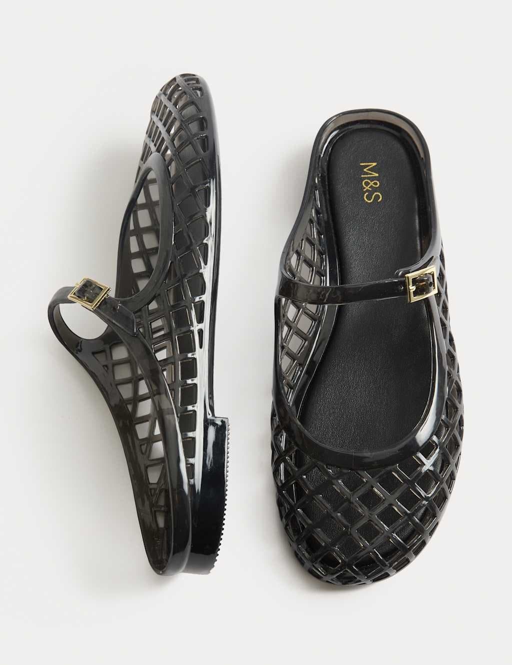 Marks & Spencer M&S Ankle Strap Flat Jelly Mule Sandals Black