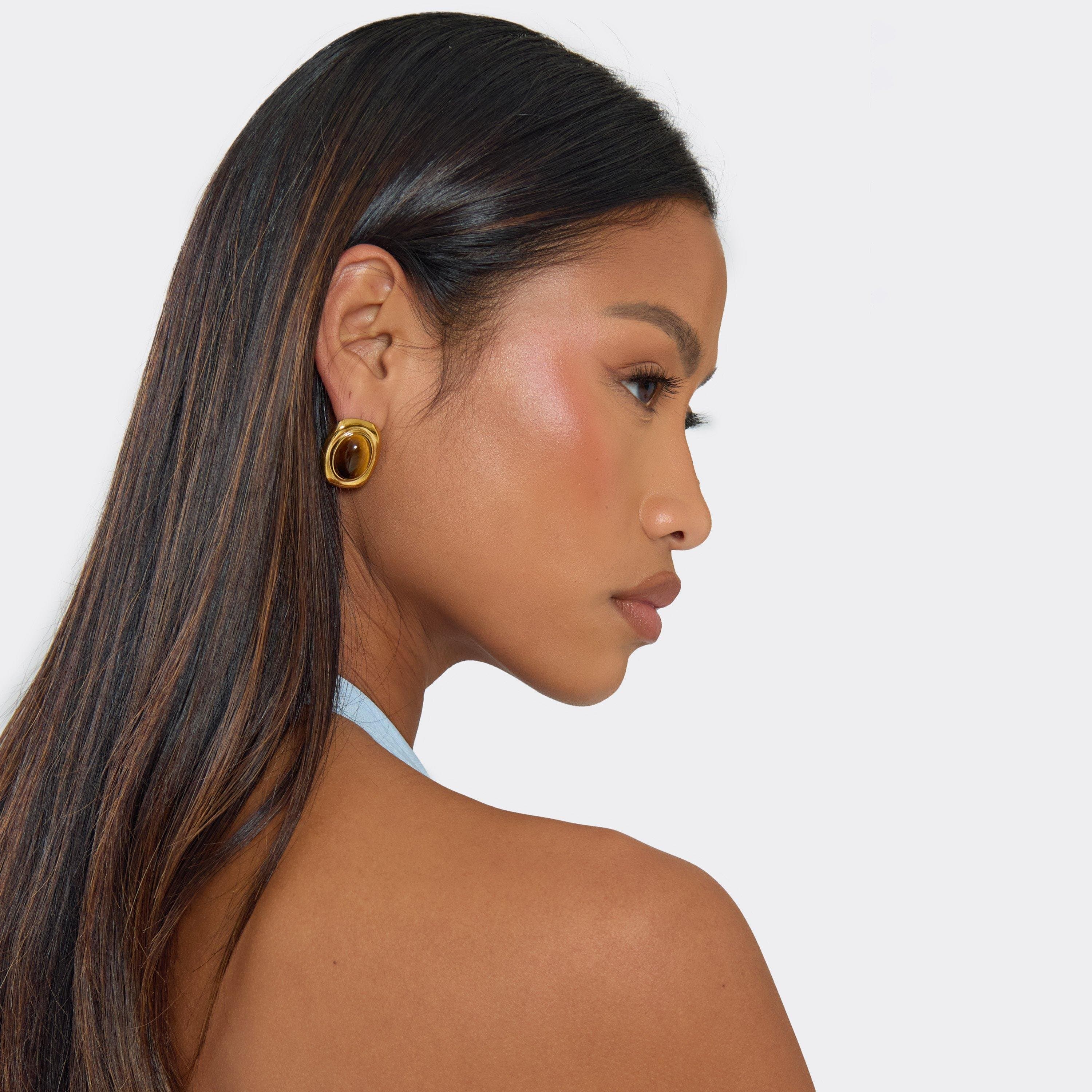 EGO Resin Detail Stud Earrings In Gold, Women's Size UK 0