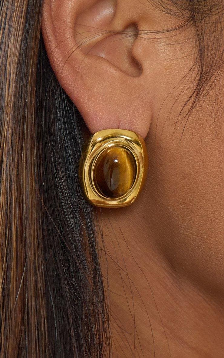 EGO Resin Detail Stud Earrings In Gold, Women's Size UK 0 - 2