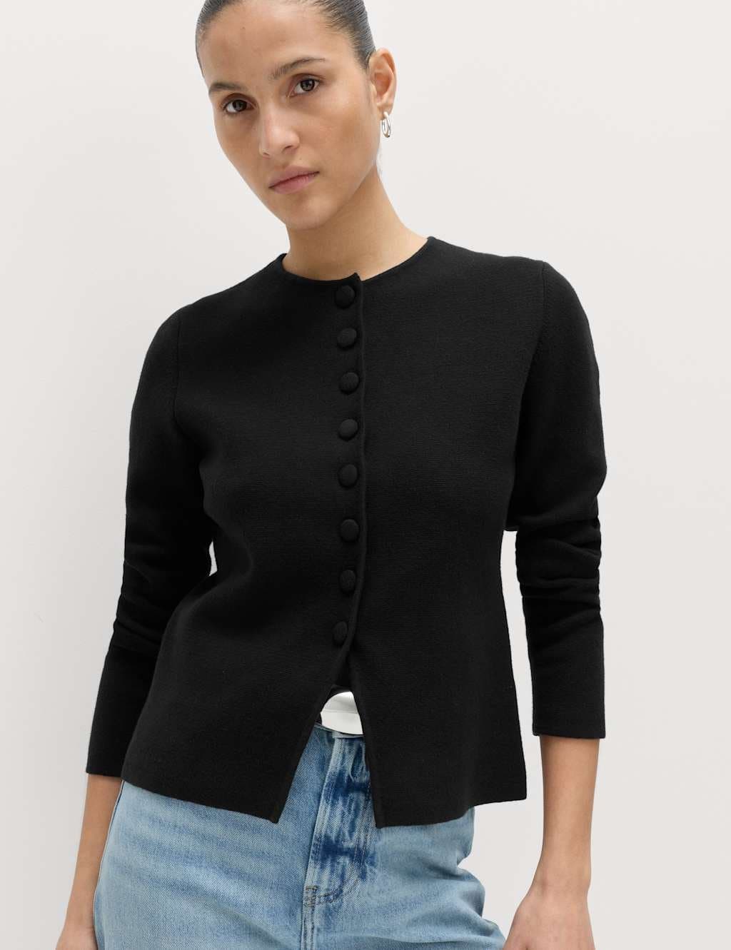 Marks & Spencer M&S Cotton Rich Slim Fit Knitted Jacket Black