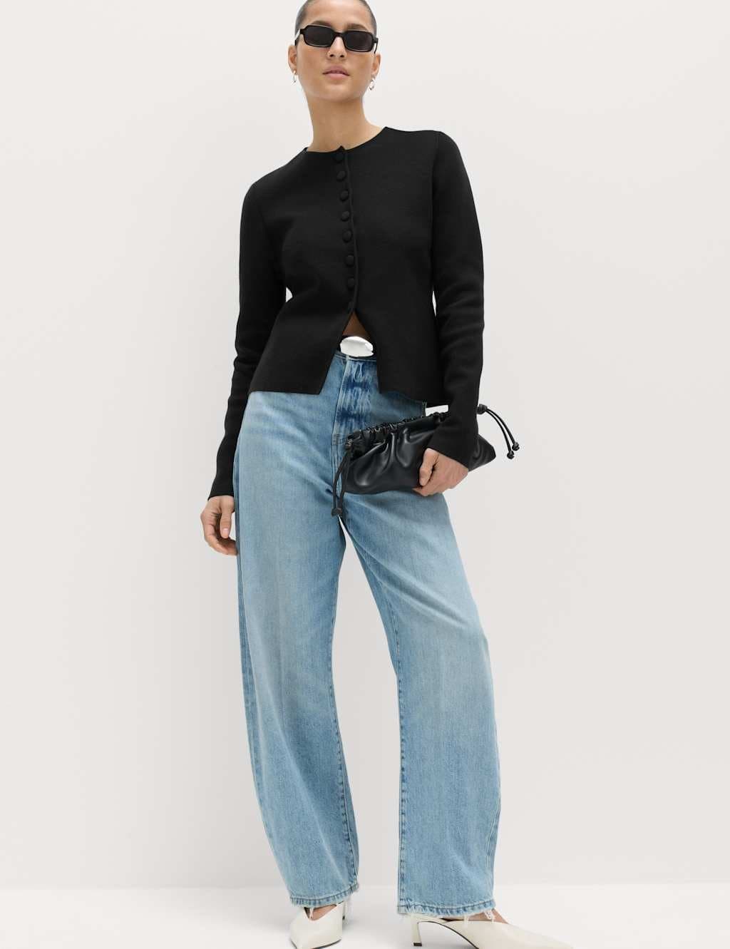 Marks & Spencer M&S Cotton Rich Slim Fit Knitted Jacket Black - 2