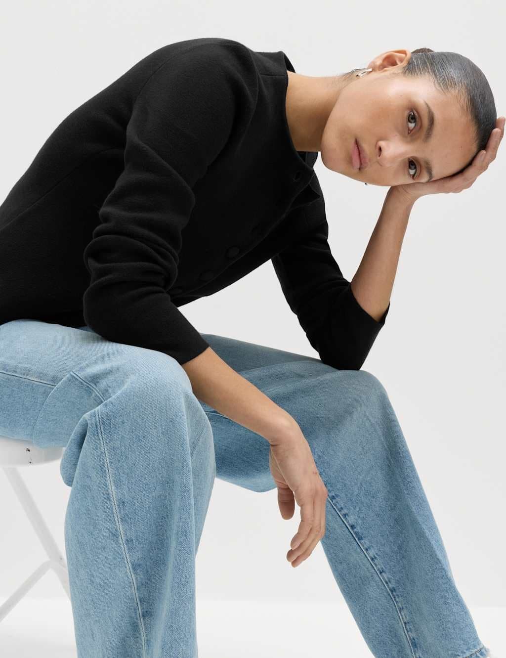 Marks & Spencer M&S Cotton Rich Slim Fit Knitted Jacket Black - 4