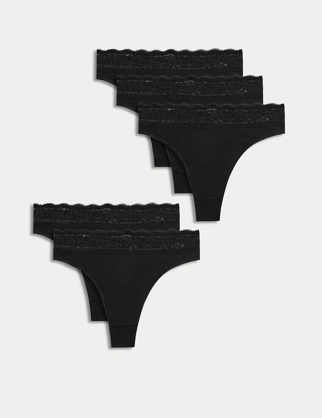Marks & Spencer M&S 5pk Cotton Blend High Waisted Thongs Black