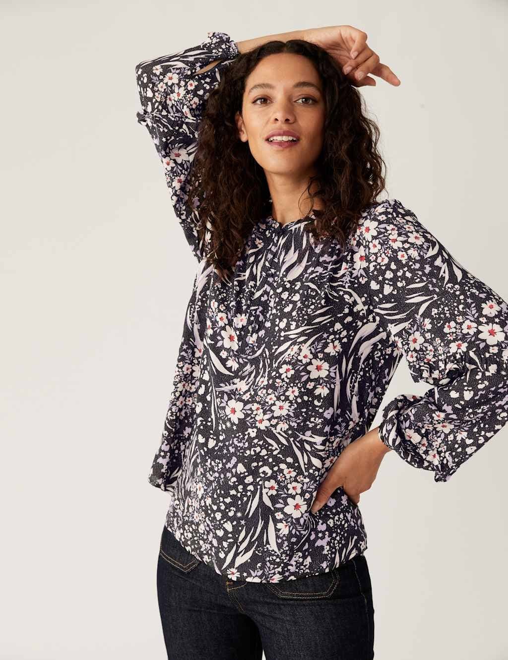 Marks & Spencer M&S Star Print Sparkly Round Neck Blouse Black Mix - 2