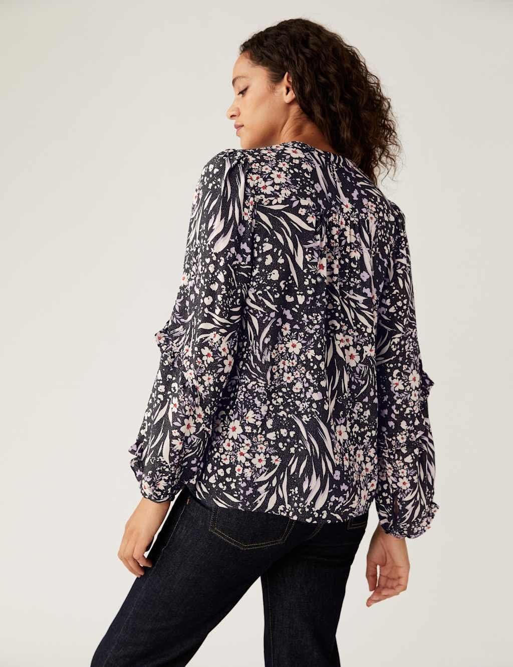 Marks & Spencer M&S Star Print Sparkly Round Neck Blouse Black Mix - 4