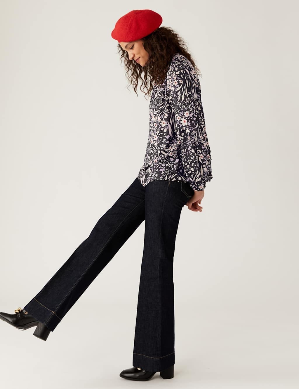 Marks & Spencer M&S Star Print Sparkly Round Neck Blouse Black Mix - 5