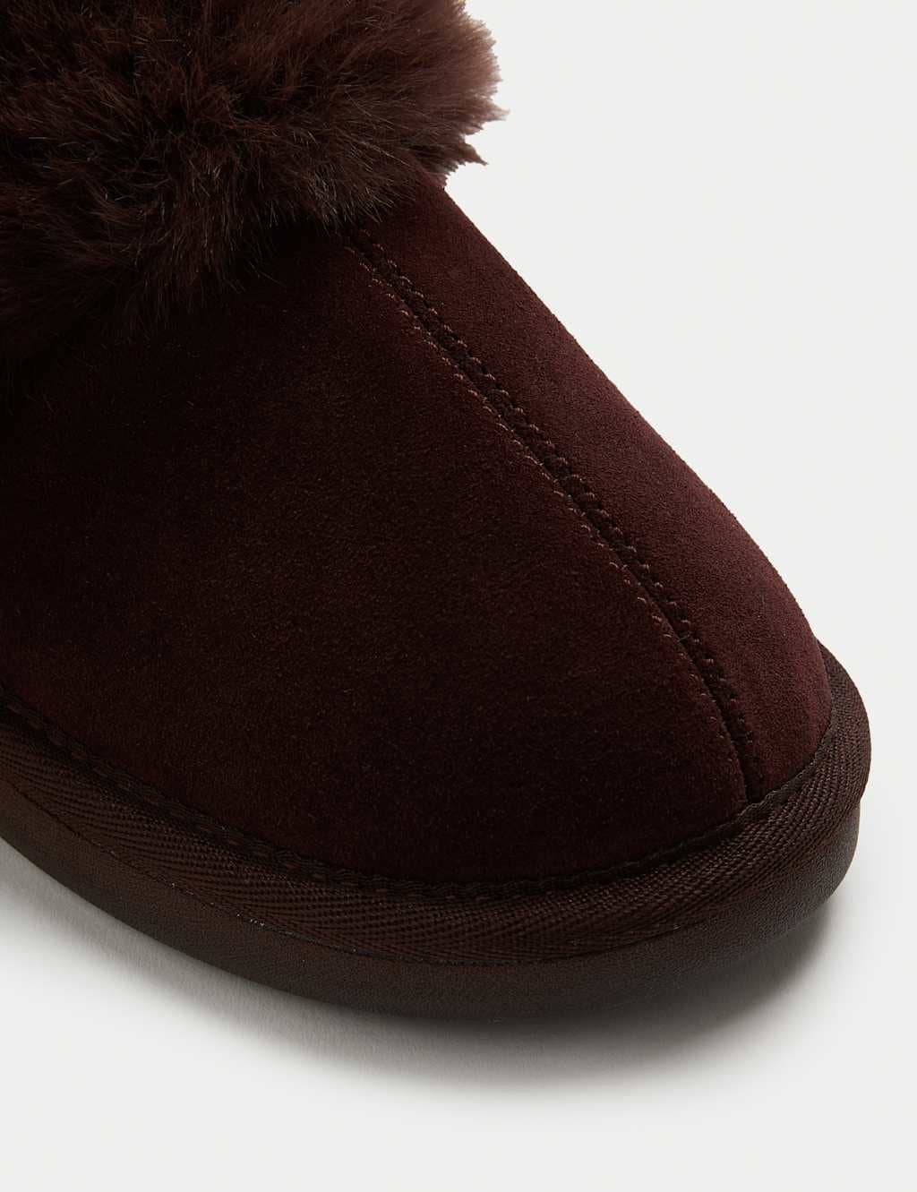 Marks & Spencer M&S Suede Faux Fur Trim Mule Slippers Chocolate