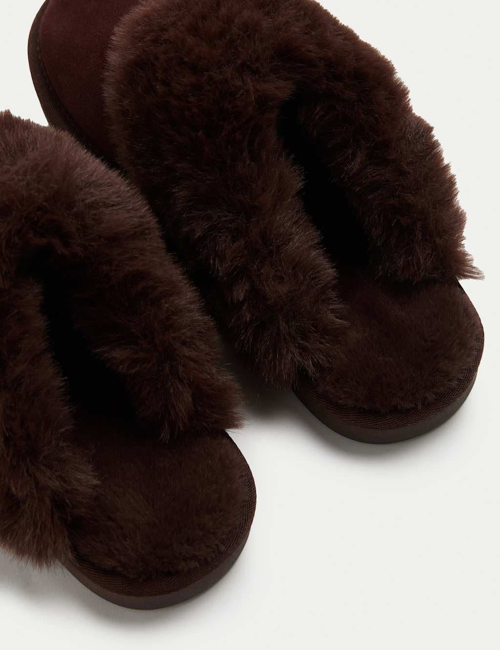 Marks & Spencer M&S Suede Faux Fur Trim Mule Slippers Chocolate - 2