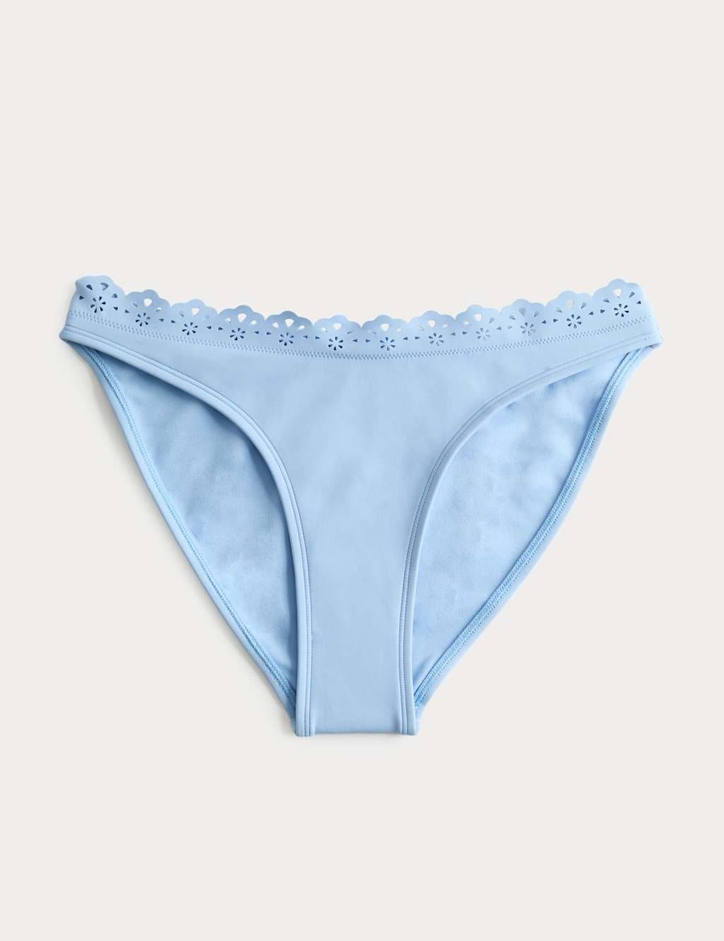 Marks & Spencer M&S Sculpt Broderie Trim High Leg Bikini Bottoms Bluebell