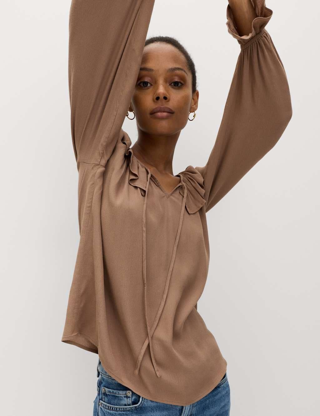 Marks & Spencer M&S Frill Detail Blouse Golden Brown