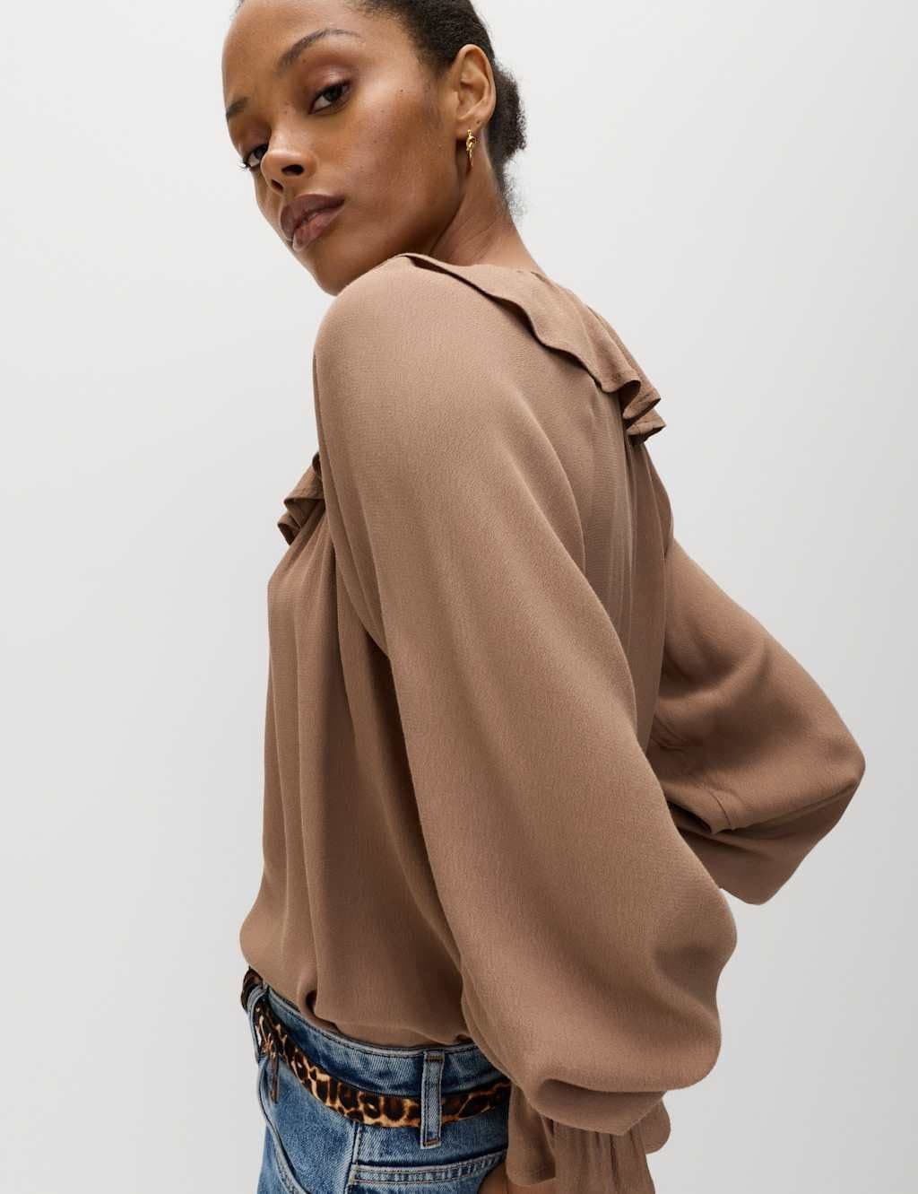 Marks & Spencer M&S Frill Detail Blouse Golden Brown - 5