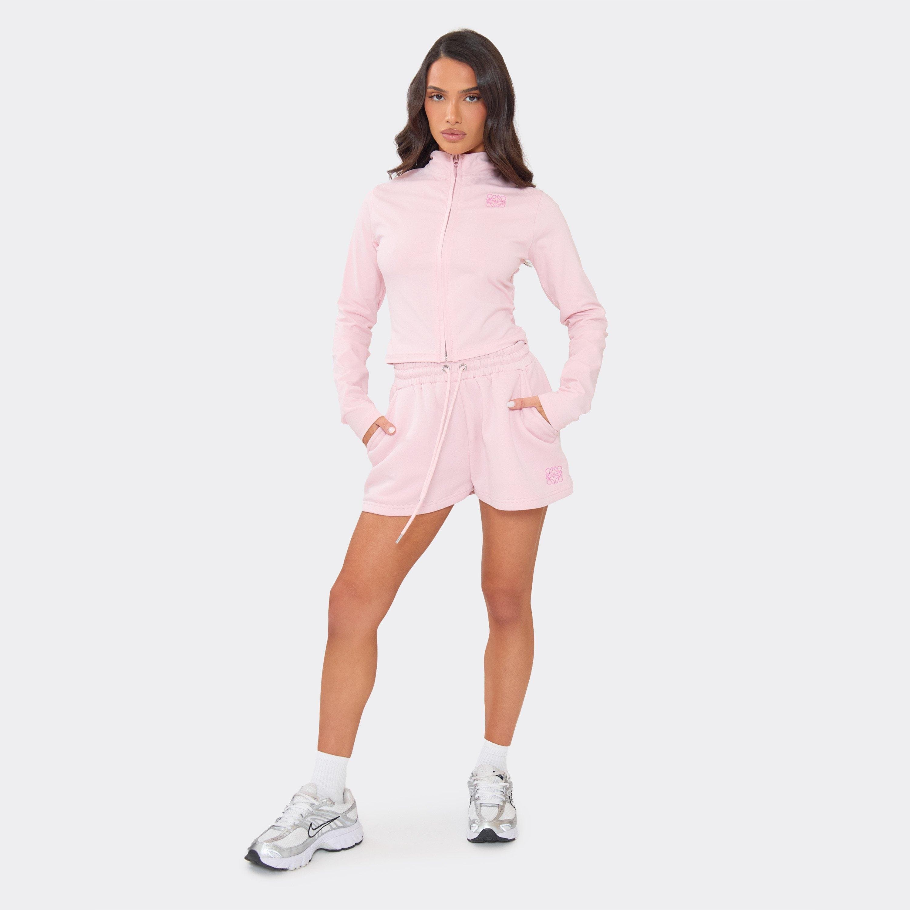 EGO Embroidered Swirl Detail Sweat Shorts In Pink, Women's Size UK 6