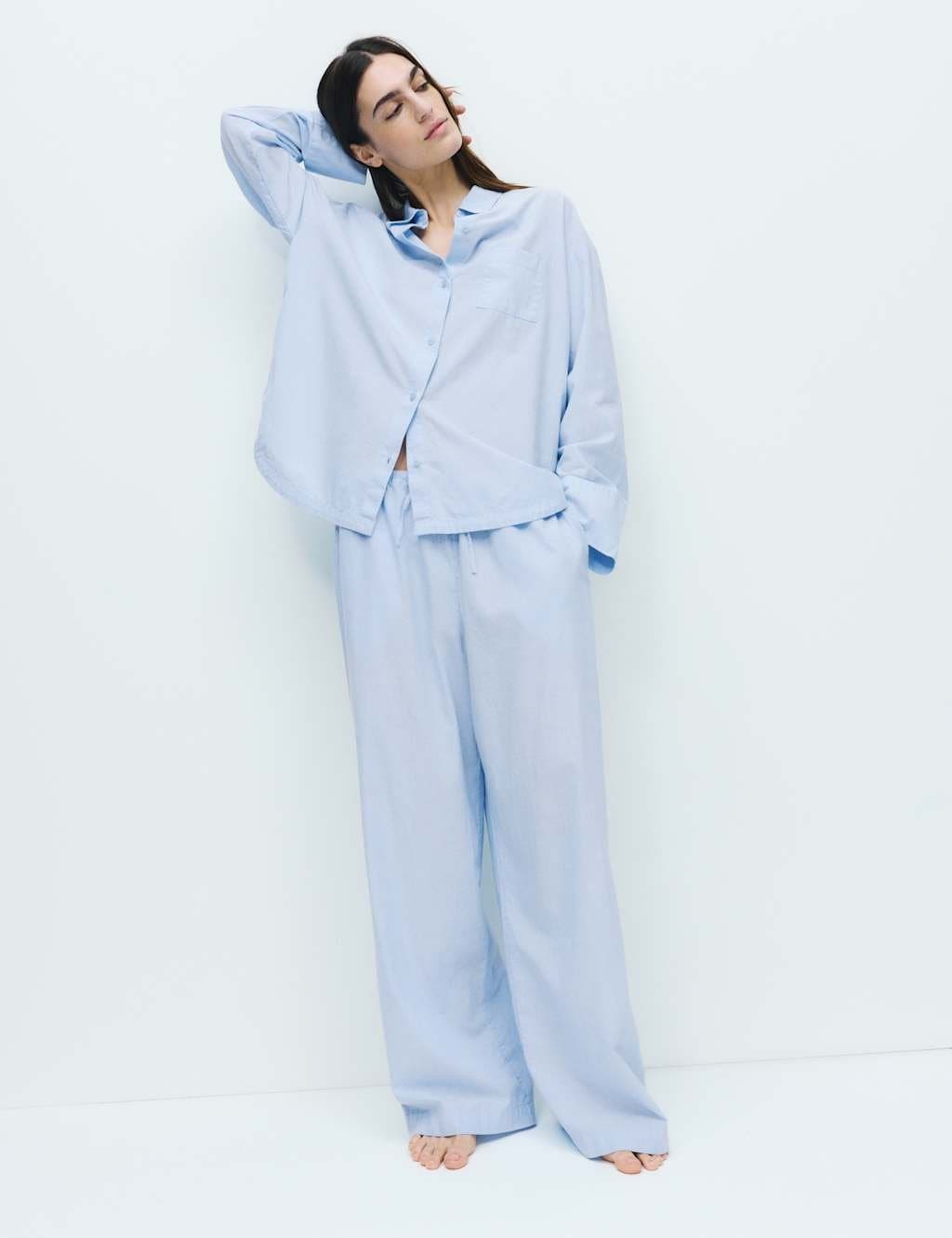 Marks & Spencer M&S Pure Cotton Chambray Lounge Shirt Blue - 2