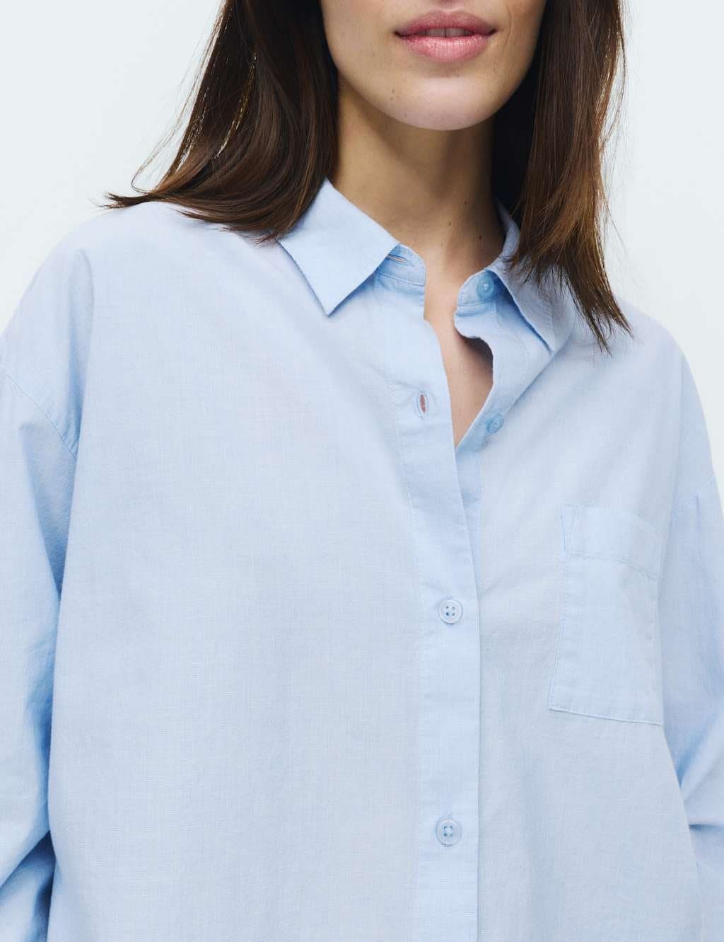 Marks & Spencer M&S Pure Cotton Chambray Lounge Shirt Blue - 4