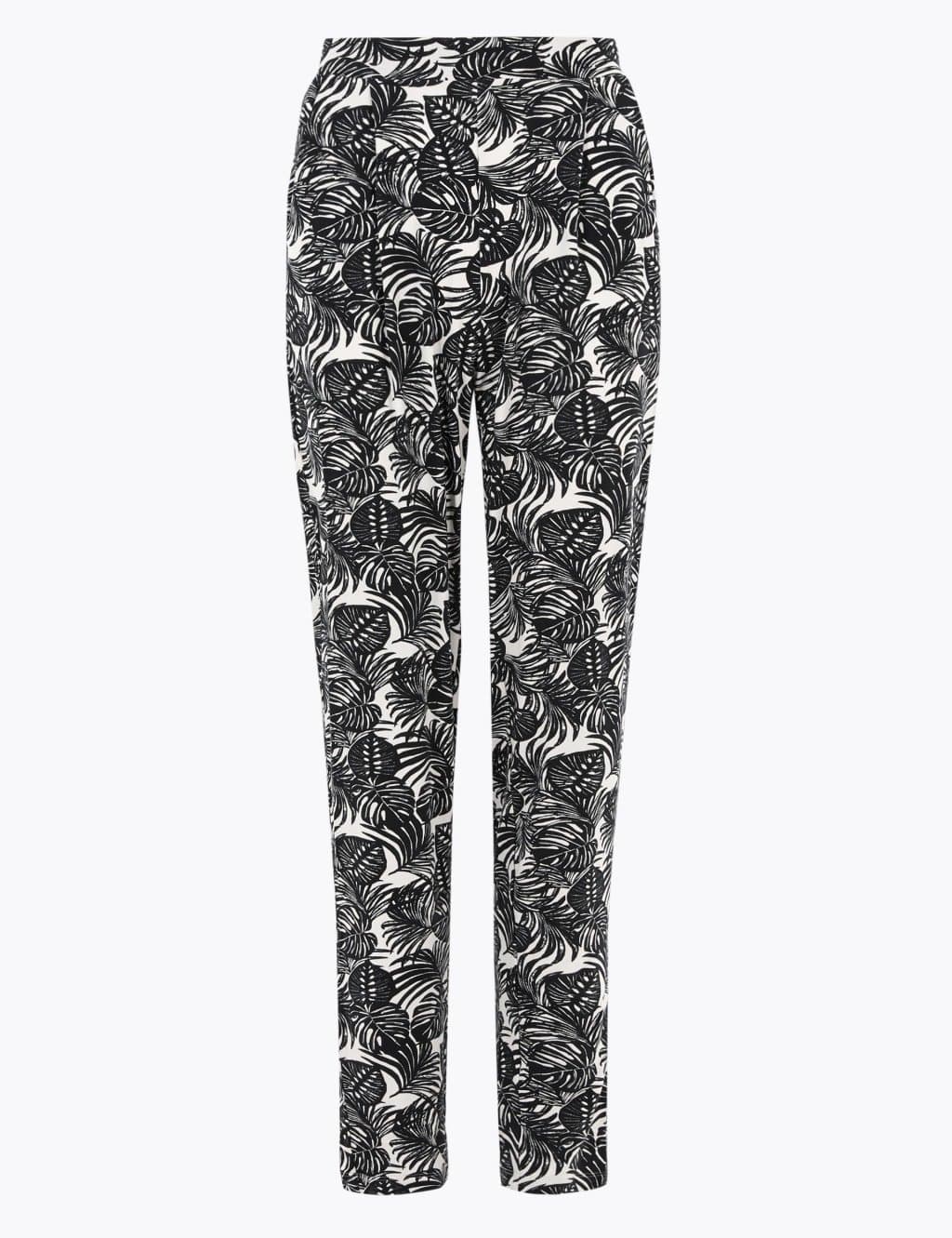 Marks & Spencer M&S Jersey Palm Print Tapered Trousers Black Mix