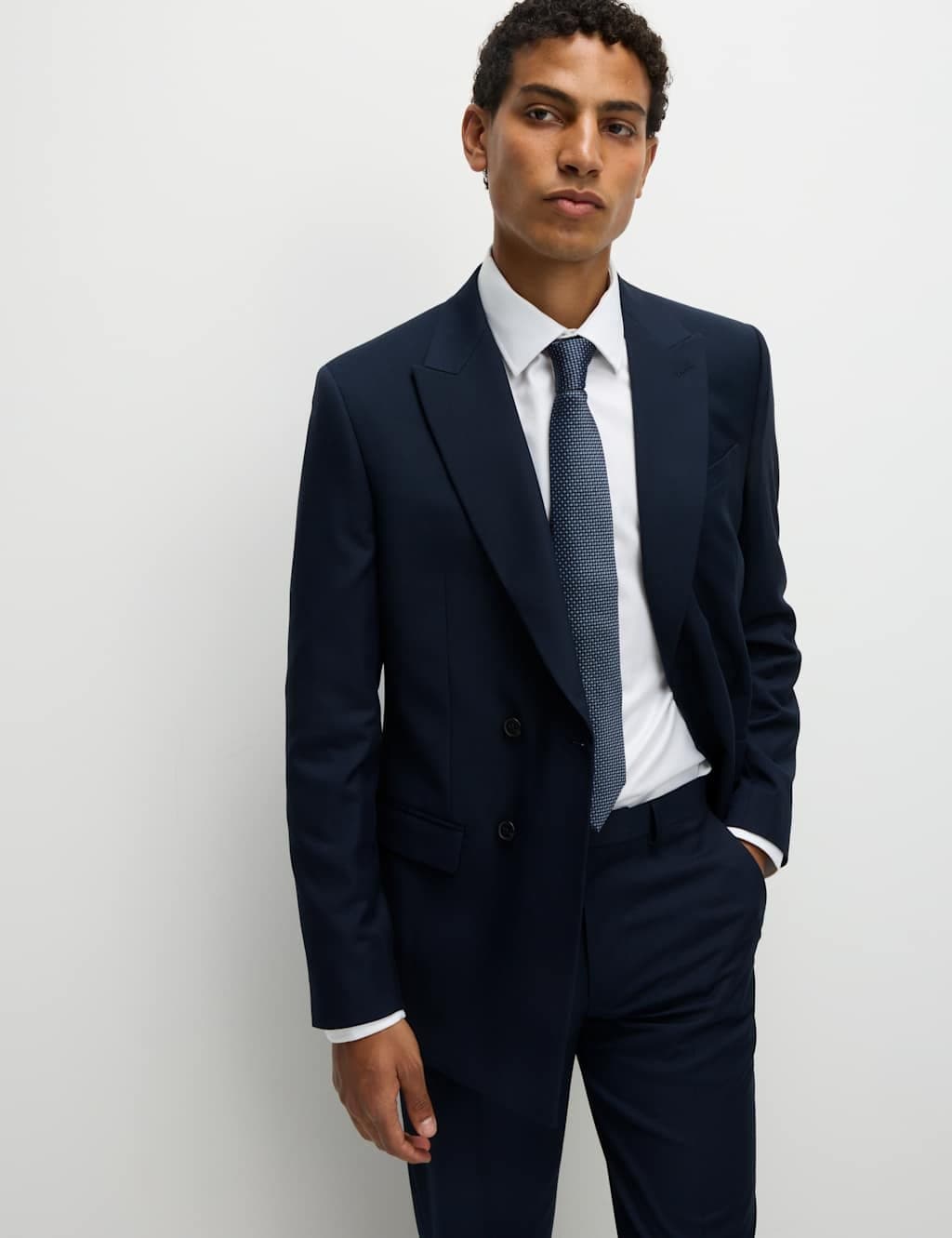 Marks & Spencer M&S Slim Fit Double Breasted Jacket with Stretch Navy - 4