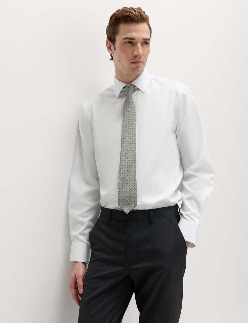 Marks & Spencer M&S Slim Fit Easy Iron Shirt & Tie Set Green Mix