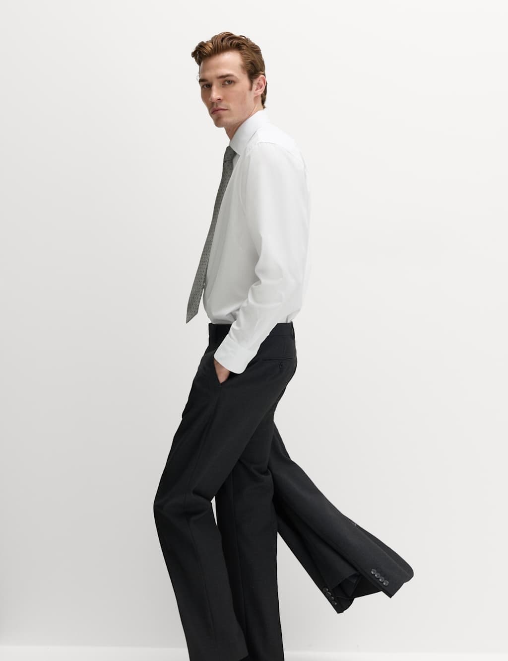 Marks & Spencer M&S Slim Fit Easy Iron Shirt & Tie Set Green Mix - 2