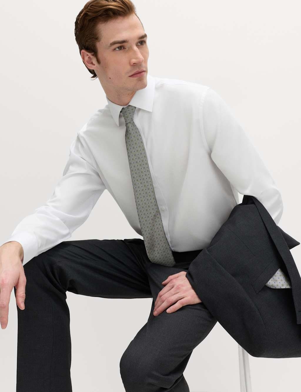 Marks & Spencer M&S Slim Fit Easy Iron Shirt & Tie Set Green Mix - 3