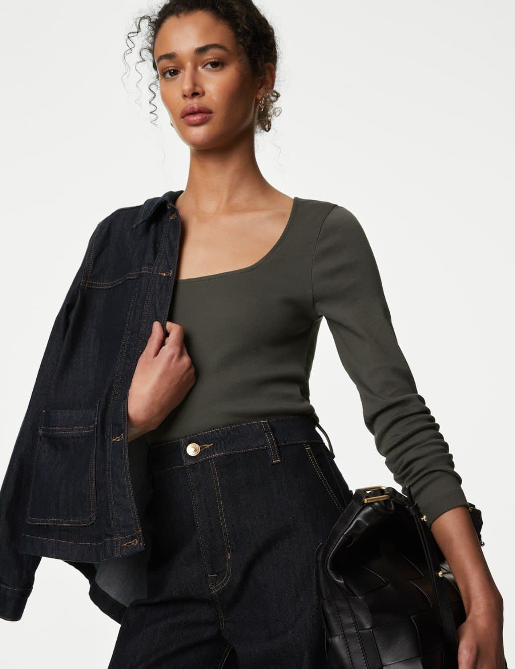 Marks & Spencer M&S Pure Cotton Slim Fit Top Dark Olive - 2