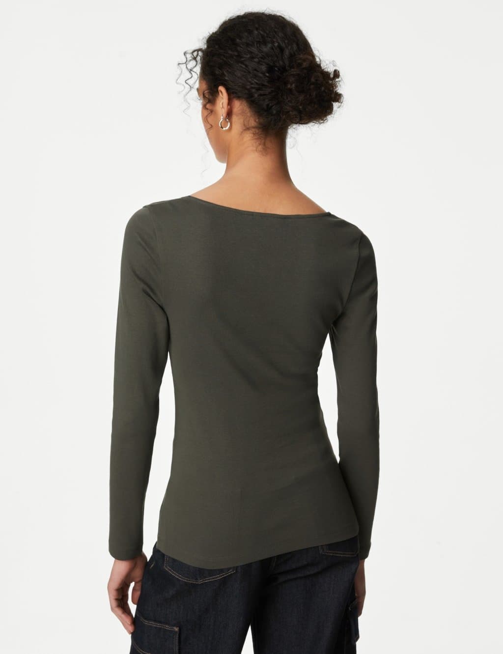 Marks & Spencer M&S Pure Cotton Slim Fit Top Dark Olive - 4