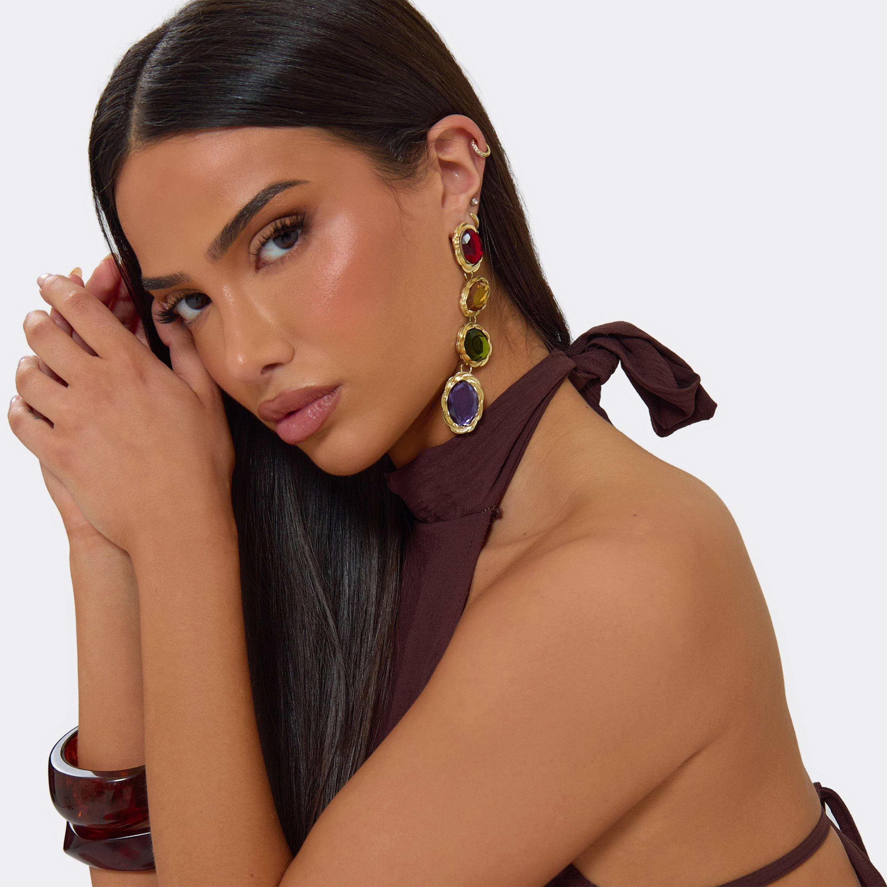 EGO Multi Gem Detail Drop Earrings In Gold, Women's Size UK 0