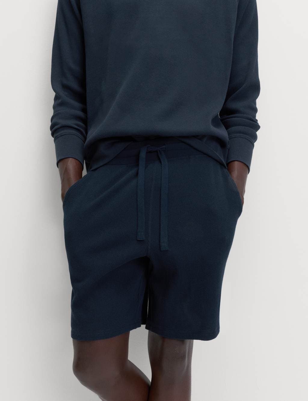 Marks & Spencer M&S Pure Cotton Waffle Loungewear Shorts Navy