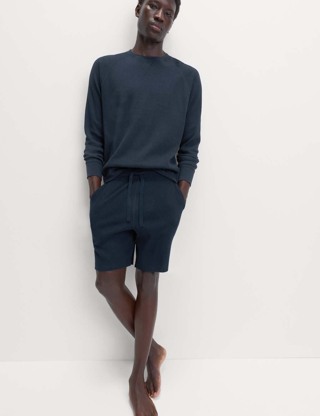 Marks & Spencer M&S Pure Cotton Waffle Loungewear Shorts Navy - 2