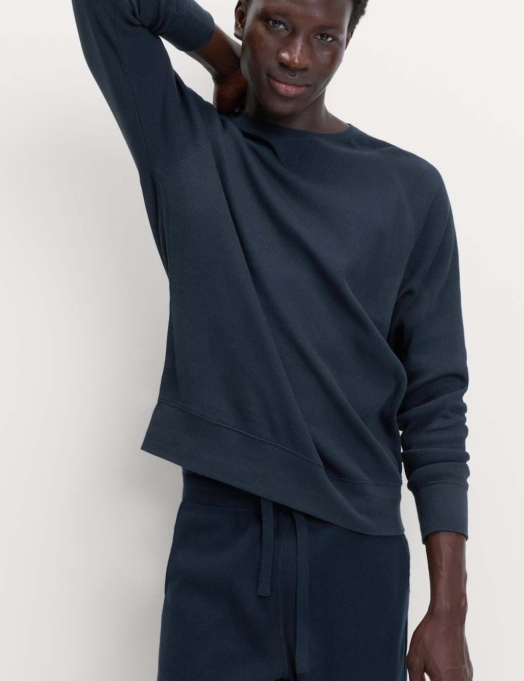 Marks & Spencer M&S Pure Cotton Waffle Loungewear Shorts Navy - 4