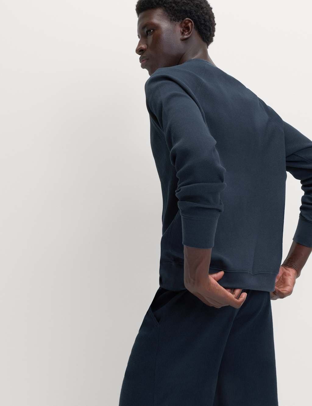 Marks & Spencer M&S Pure Cotton Waffle Loungewear Shorts Navy - 5