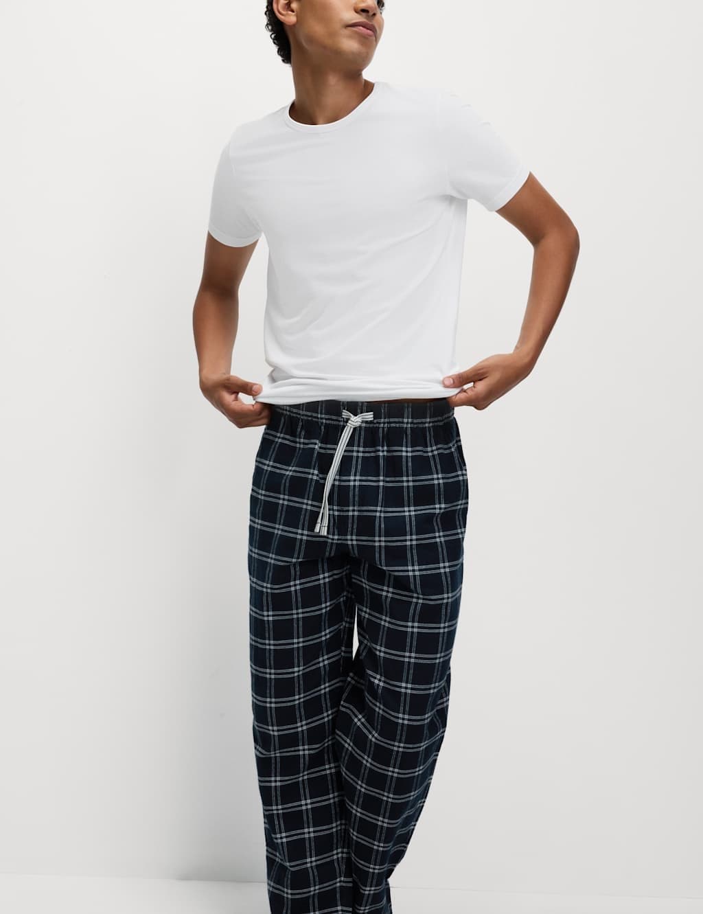 Marks & Spencer M&S Pure Cotton Checked Pyjama Bottoms Navy Mix - 2