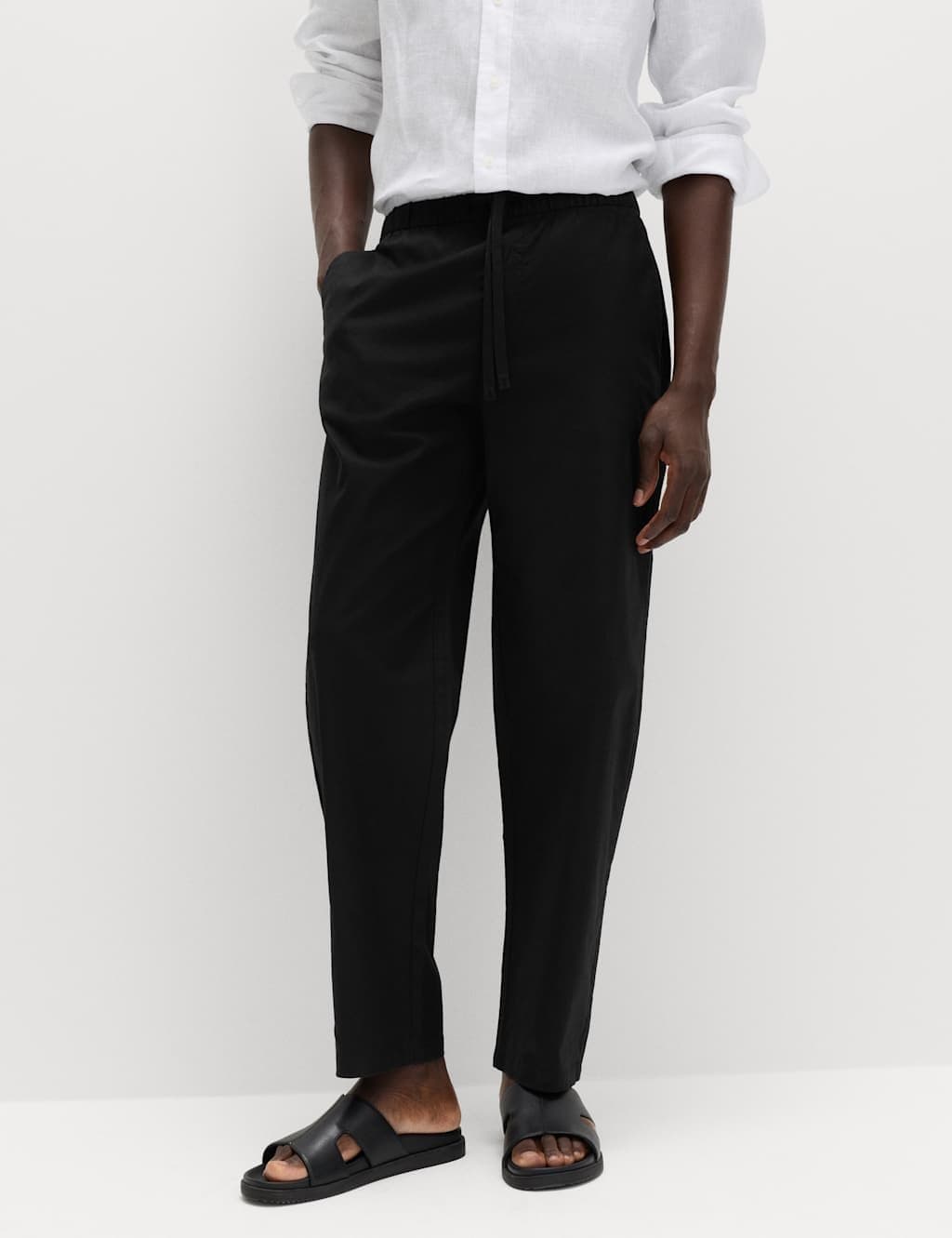 Marks & Spencer M&S Loose Fit Linen Blend Elasticated Waist Trousers Black