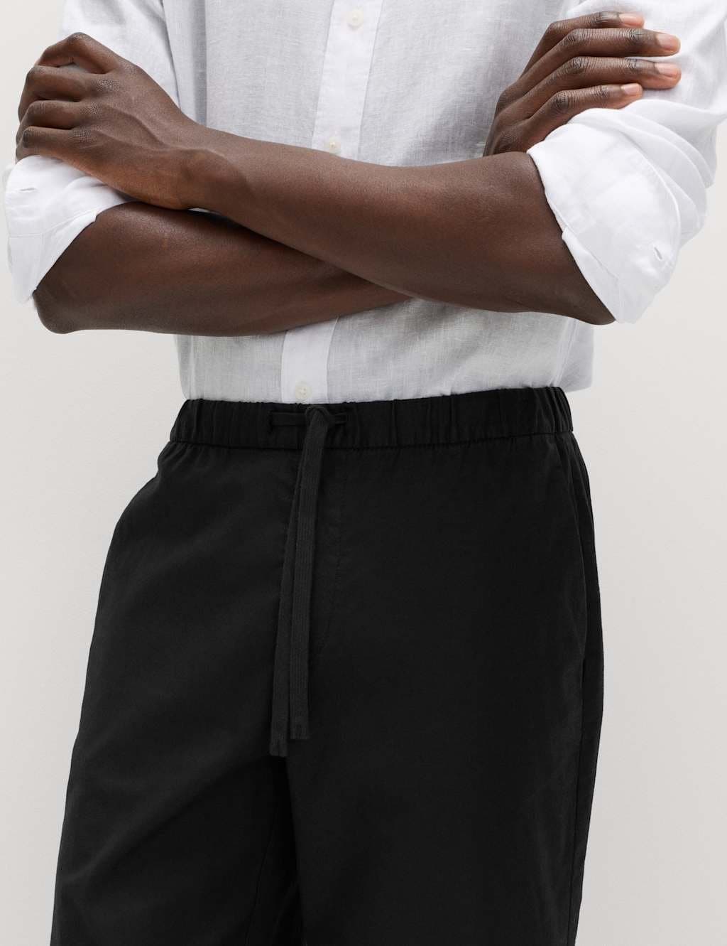 Marks & Spencer M&S Loose Fit Linen Blend Elasticated Waist Trousers Black - 2