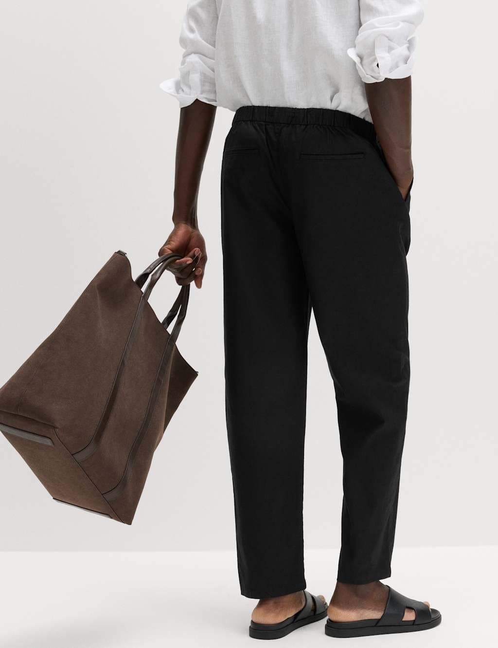 Marks & Spencer M&S Loose Fit Linen Blend Elasticated Waist Trousers Black - 4